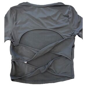 SHEIN Black Twist Open Back Crop Top Women's Small Long Sleeve Sporty Streetwear